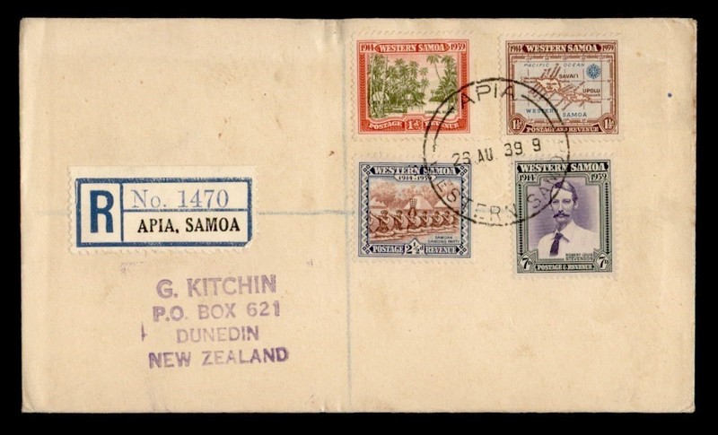 DR WHO 1939 WESTERN SAMOA FDC COMBO REGISTERED APIA TO NEW ZEALAND R75137