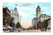 1920s View of Pennsylvania Ave to US Capitol Washington DC Vintage Postcard
