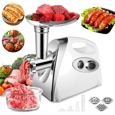 Elektrischer Fleischwolf 2800W Wurstmacher mit 3 Schneidplatten Weiß Geschenk