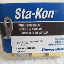 Thomas&Betts Sta-Kon 4RHC8 Ring Terminals, 12-10 AWG CU. Qty 50 New Sealed