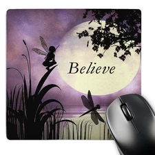 3dRose, Believe, Fairy With Dragonflies With Moon And Purple Sky, Mouse Pad
