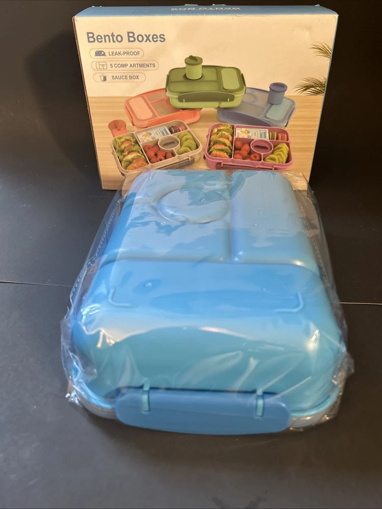 Amathley 5-Compartment Bento Lunch Box for Adults and Kids BPA-Free Blue