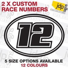 2 X Custom Oval Race Numbers Vinyl Stickers Motocross Kart Decals Mx Dirt Bike