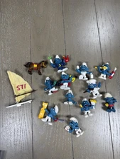 Vintage Smurfs PVC Figures Lot of 13 Mini Figurines Mixed Accessories Sail Horse