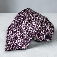 Polo Ralph Lauren Men's Purple Geometric Pattern Necktie Made in USA Silk 59" L