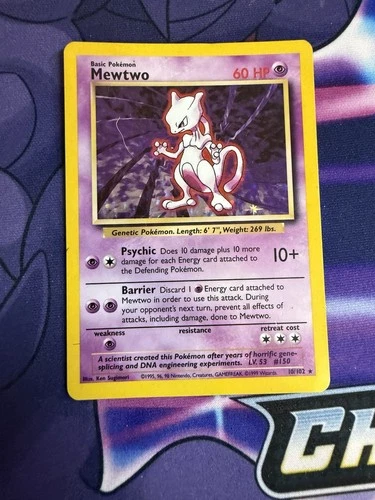 MEWTWO 10/102 - Holo RARE - VINTAGE WOTC POKEMON CARD - BASE SET