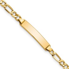 10K Yellow Gold Semi-solid Figaro Link ID Bracelet 7 Inch