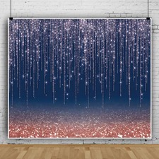 Navy Blue Glitter Backdrop 12x10ft Rose Gold and Blue Background for Photography