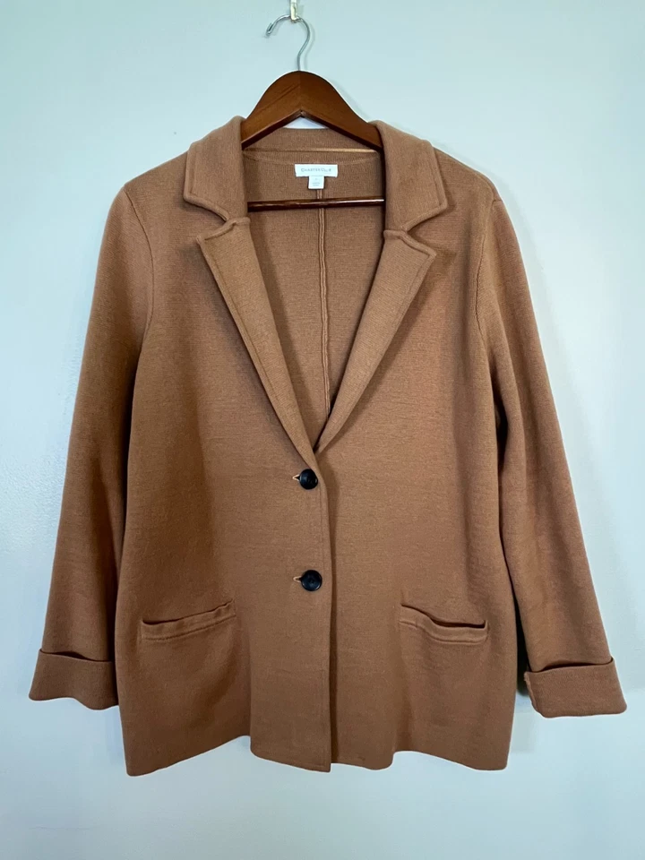 Cardigã Charter Club Blazer Feminino Grande Marrom Camelo 100% Algodão Kit Menina Limpa - Imagem 2 de 4