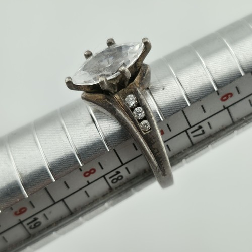 DQCZ Sterling Silver Ring Diamonique Marquis Colorless Stone Patina 7.75  - Picture 2 of 11