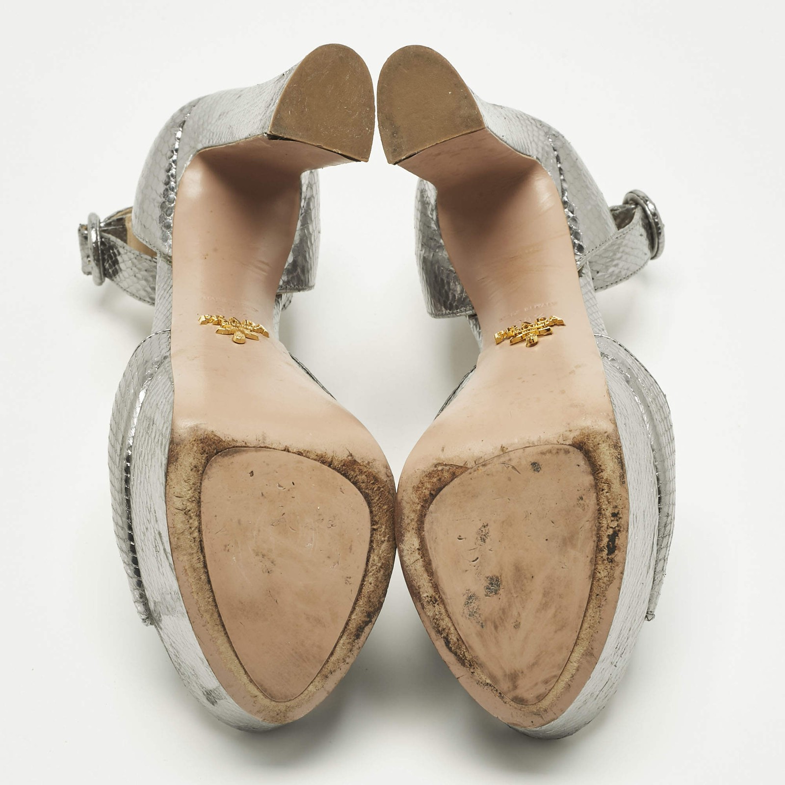 Prada Metallic Silver Python Embossed Leather Ank… - image 7