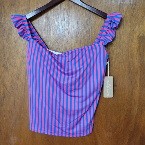 Albion Bella Tankini rosa Streifen Rüschen Badeanzug Set Damen Large NEU - Bild 2 von 10