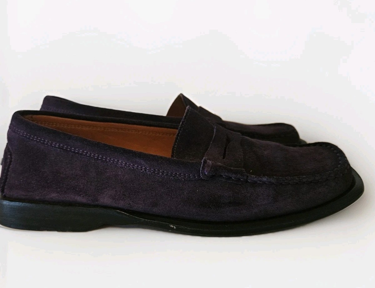 Tods Womens Gommino Penny Loafers Suede Purple Plum Leather 