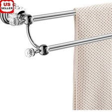 Adjustable Chrome Towel Bar W/ Crystal Ends Wall Mount Durable Holder Hooks New
