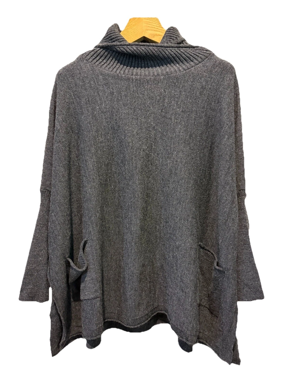 Mer Sea Sweater Women One Size Black Gray Cape Poncho Oversized Turtleneck Boxy