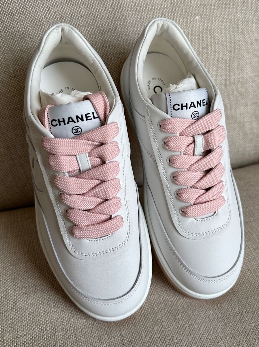 BNIB Authentic CHANEL White Calfskin with Pink Shoe Laces BNIB Authentic CHANEL White Calfskin with Pink Shoe Laces