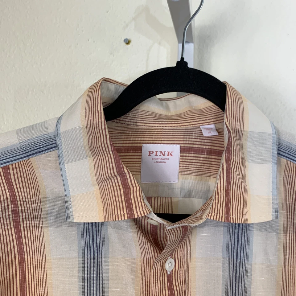 Розовая мужская сорочка London размер XL в полоску хлопок льняная смесь - Изображение 2 из 4