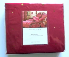 NIP NEW CHARTER CLUB Filigree Full Bedskirt Red Sateen 16" Skirt Drop Macy's