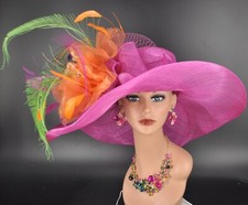 Fuchsia Pink Church Kentucky Derby Party Wedding Tea Wide Brim Sinamay Hat
