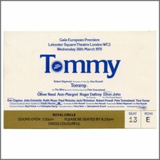 The Who 1975 Tommy Gala European Premiere Ticket Stub (UK)