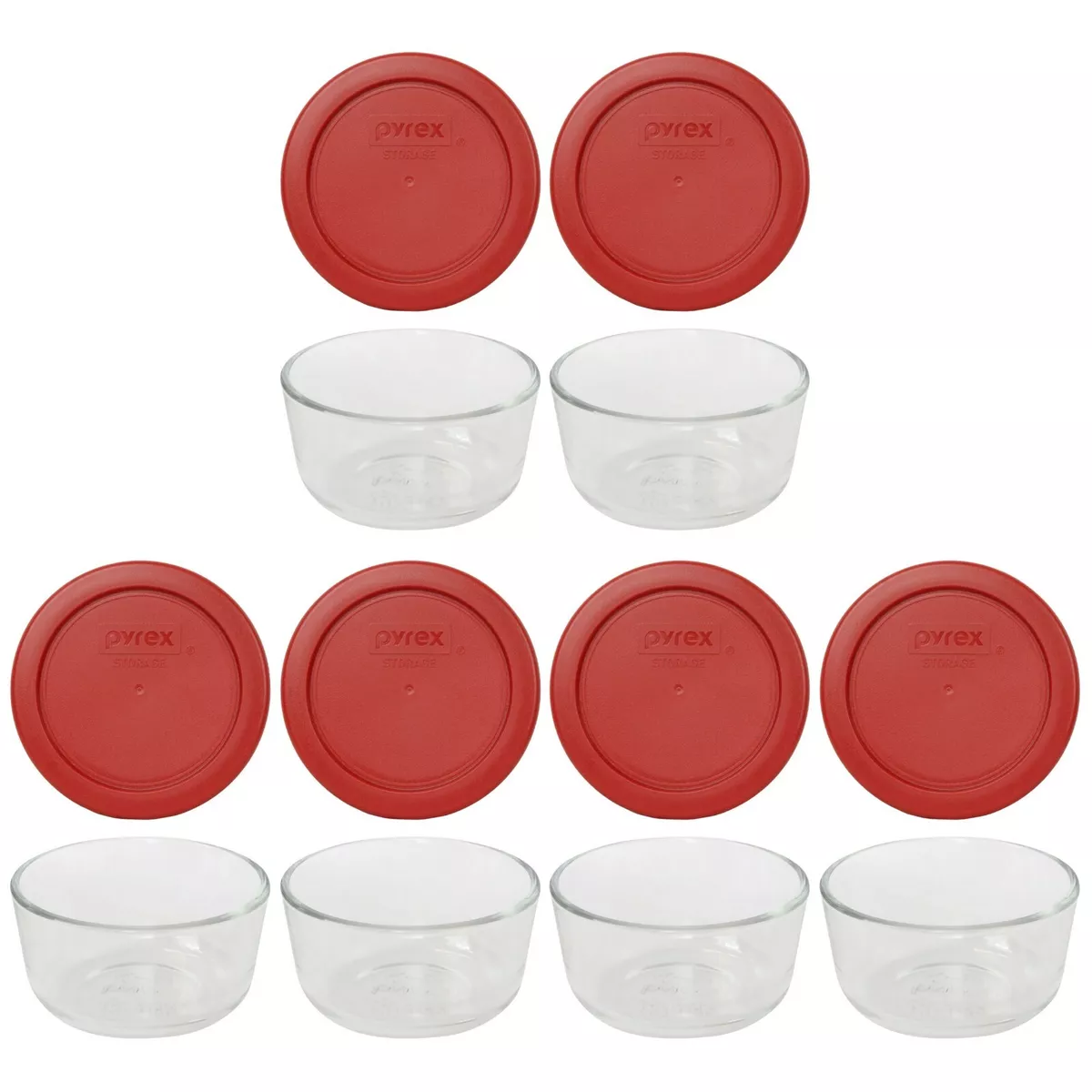 Pyrex 7211 6-Cup Rectangle Glass Food Storage Dish with 7211-PC Poppy Red  Plastic Lid Cover (2-Pack)