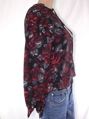 Maglia Donna Xl Extra Large Nero Floreale Vintage Manica Lunga Blusa Maglietta - Picture 15 of 24