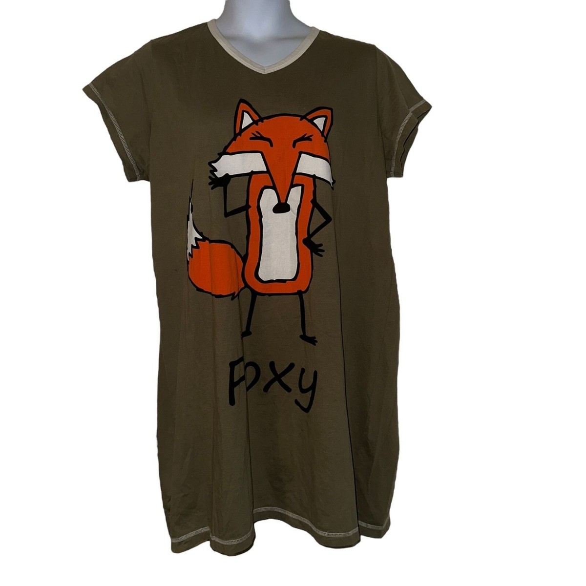 Lazy One Foxy Night Shirt Gown Womens L XL Pajamas Fox Green Knit
