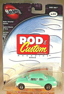 2002 Hot Wheels 100% Rod & Custom Series 2/4 SHOE BOX Aqua-White w/Real Riders