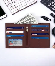 Leatherboss Genuine Leather Men Slim Cowhide Credit Card Bifold Wallet, Brown