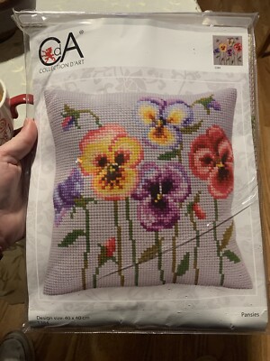 CdA stamped cross stitch kit cushion ''Pansies'' 5383, 40x40cm, DIY