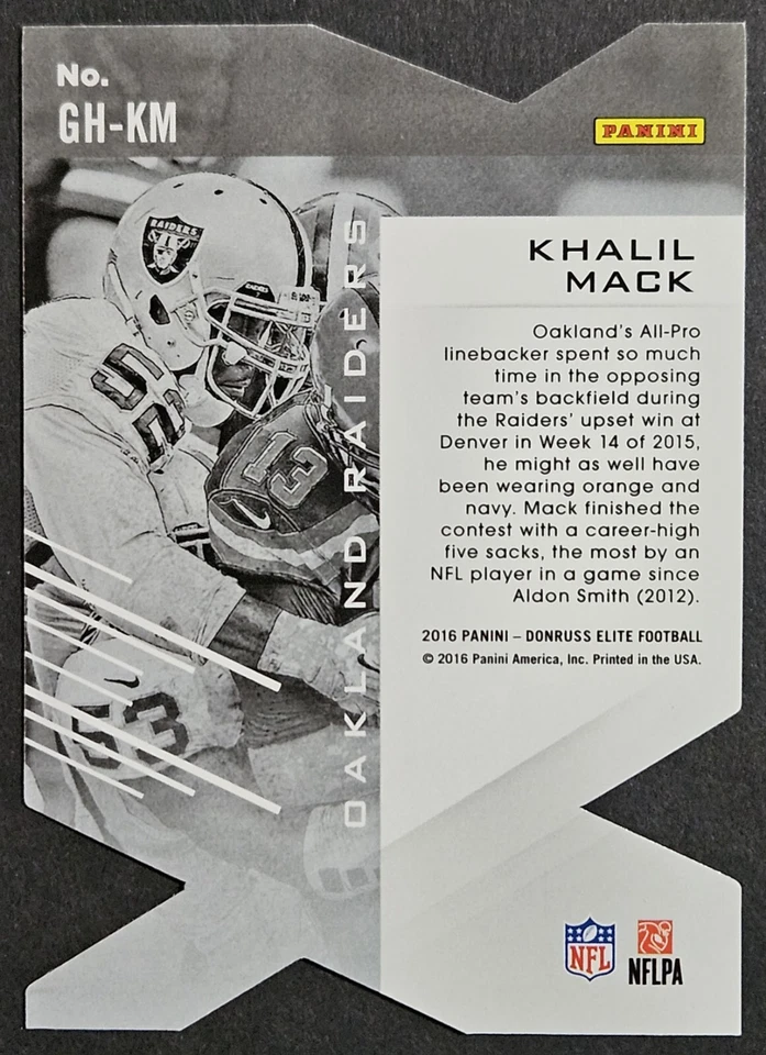 2016 Donruss Elite Greatest Hits Die-Cut #GH-KM Khalil Mack Raiders - Image 2 of 2