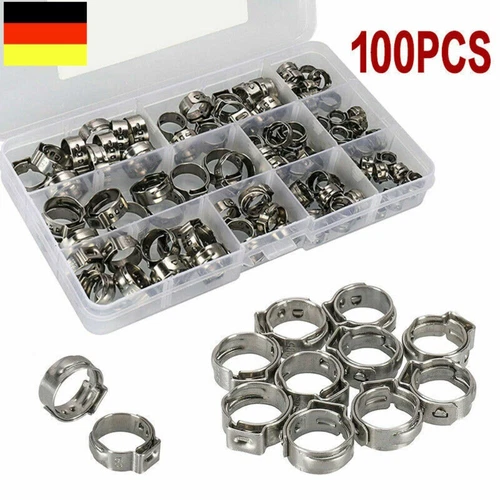 100x Oetiker 1 Ohr Schellen Klemmen Edelstahl Schlauchschellen Schlauchklemmen - Bild 1 von 11