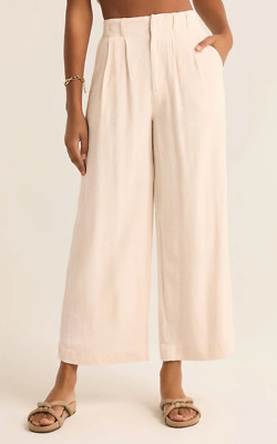 Z Supply Pants Sandstone  straight-Wide Leg Viscose/Linen High-rise Pleated Wm M