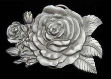 BEAUTIFUL STAND ALONE ROSE BELT BUCKLE FINE PEWTER DETAILED NEW!