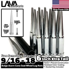32x 6" Chrome 9/16-18 Spike Lug Nuts +Socket Fit 1994-2011 Dodge Ram2500 Ram3500