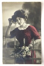 Antique Hand Tinted RPPC Postcard Lovely Lady...