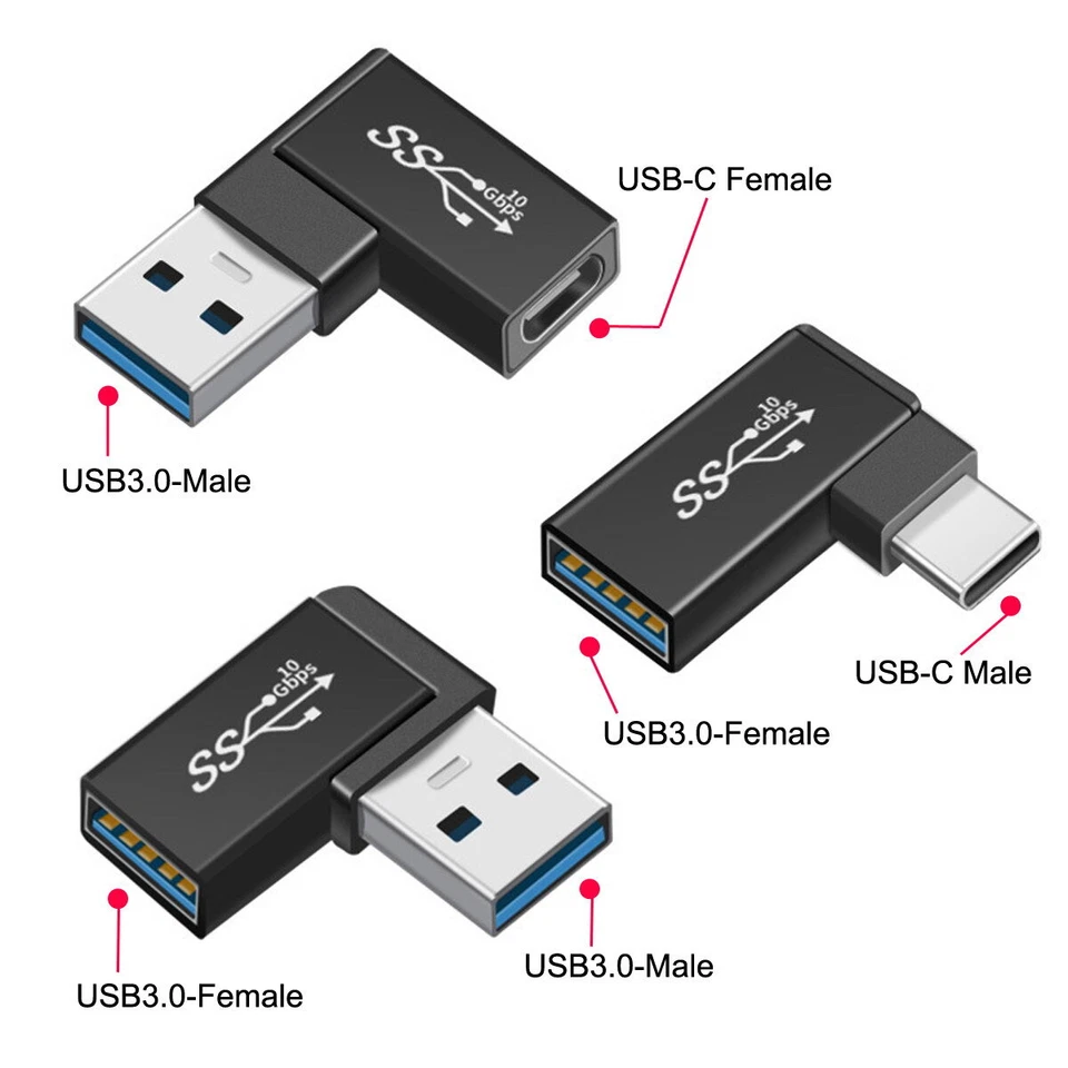 Female OTG Data 10Gbps Adapter 3pcs/lot Angled 90 Degree USB 3.1 Type C Male - Image 2 of 4