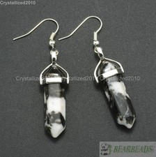 Natural Mixed Gemstone Hexagonal Pointed Reiki Chakra Healing Beads Earrings