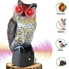 Solar Powered Fake Owl Decoy Scarecrow w/Flashing Eye & Sound For Garden Outdoor