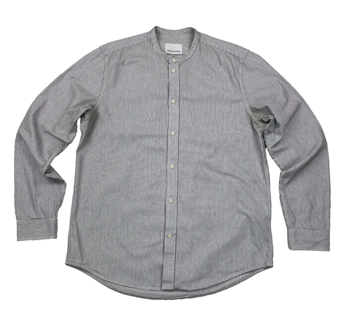 Samsoe Samsoe Shirt Men's Large Grey Stripe LIAM Long Sleeve Grandad Collar
