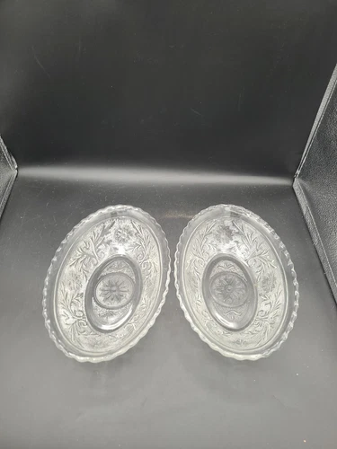 Anchor Hocking Oval Serving Vegetable Bowls Clear Depression Sandwich 8.5"