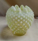 Fenton Yellow Topaz Opalescent Vaseline Glass Hobnail Rose Bowl Vase