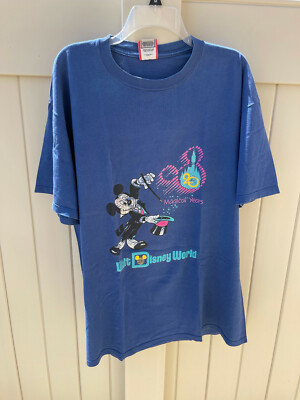 Vintage Disney World Blue Graphic Print T-shirt, Size XL
