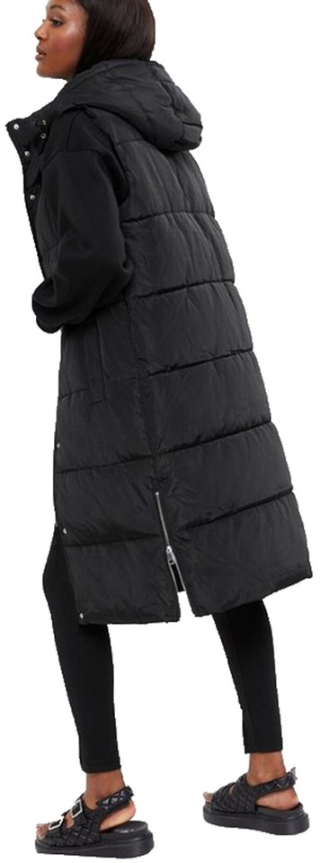 Women's Size 16 Long Line Black Puffer Coat - Quilted Body Warmer With Hood & Side Zip 13 thumbnail image