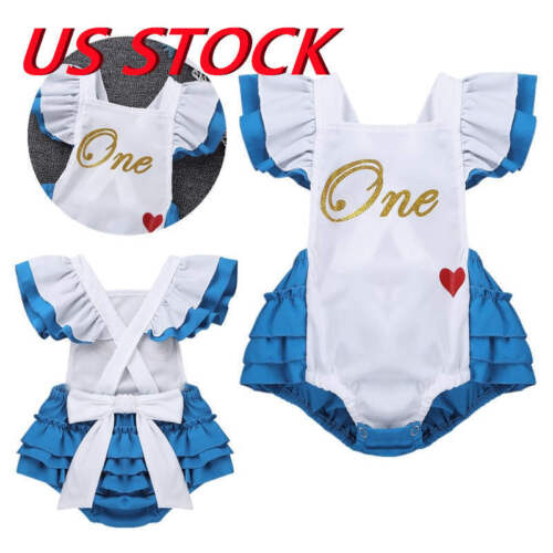 US Infant Babys Girls Romper First Birthday Bodysuit Princess Tutu Ruffles Dress - Picture 1 of 40