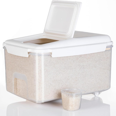 Rice Storage Container 20 Lbs - 15 Lbs Airtight Flour Dispenser with Lids & W...