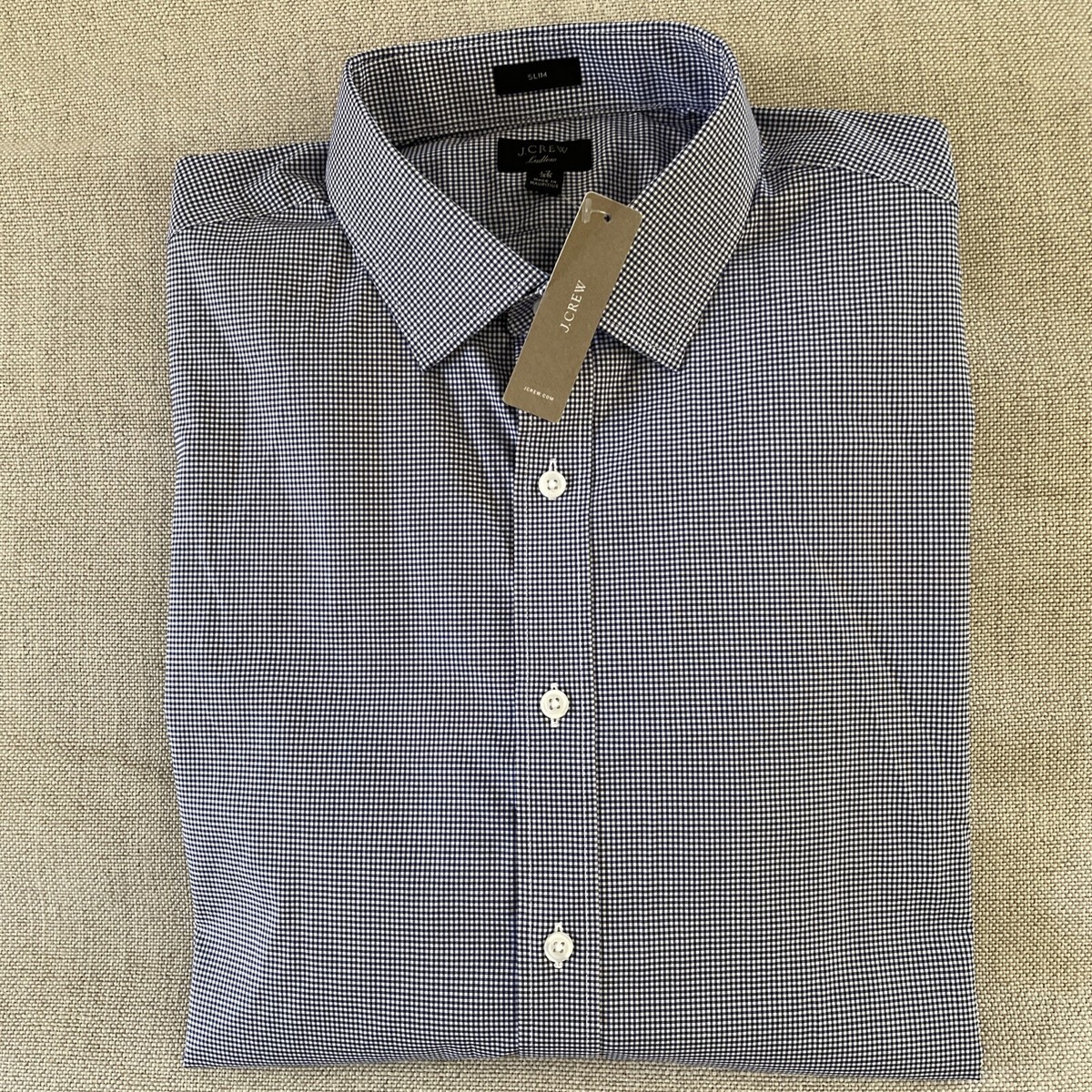 J Crew Mens Ludlow Slim Fit Mini Check Dress Shirt Long Sleeve H6088 17  35 NWT