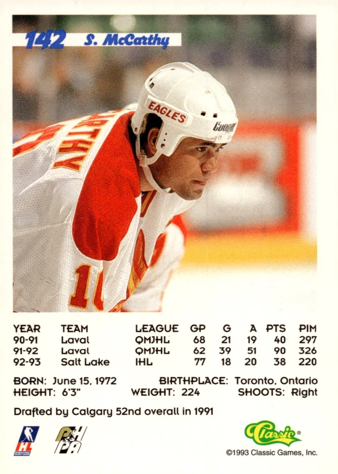 Sandy McCarthy - Signed 1993-94 Classic Hockey Draft Card #142 - Image 2 of 2