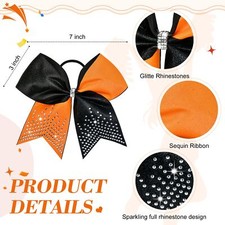 6PCS Glitter Cheer Bow Large Cheer Bows Rhinestones Hair Bows Girls 8"Cheerle...