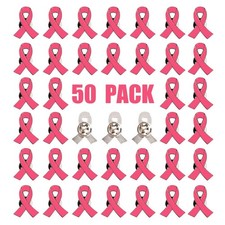 50 Pack Pink Ribbon Breast Cancer Awareness Lapel Pins Bulk for Women Survivo...